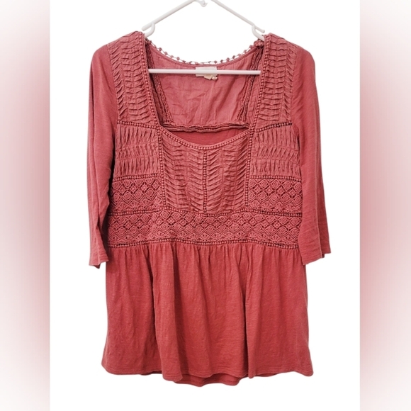 Meadow Rue Nosara Babydoll Peplum Peasant Top Pleated Bibbed Eyelet Scallops - Picture 4 of 5